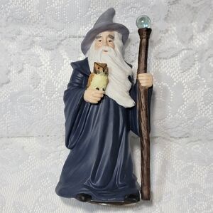 Vintage Rare Porcelain Wizard with Owl and Staff Musical Music Box Mann 1985